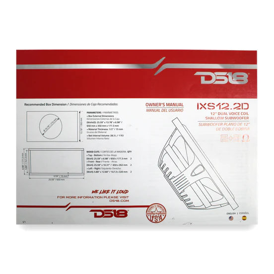 DS18 12" Car Shallow Subwoofer 1600 Watts Dual 2 Ohm IXS12.2D