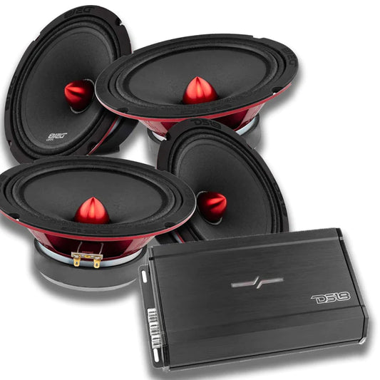 4x DS18 8" 4 Ohm Midrange Loudspeakers PRO-X8.4BM + 4 Channel Amplifier Package