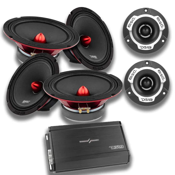 4x DS18 8" 4 Ohm Midrange Loudspeakers w/ Pair of 1" Bullet Tweeters + Amp Pack