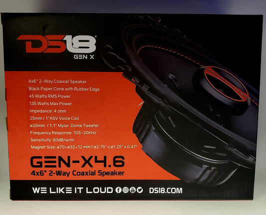 DS18 Car Audio 4x6" 2 Way Coaxial Speaker Pair 270W 4 Ohm Dome Tweeter GEN-X4.6