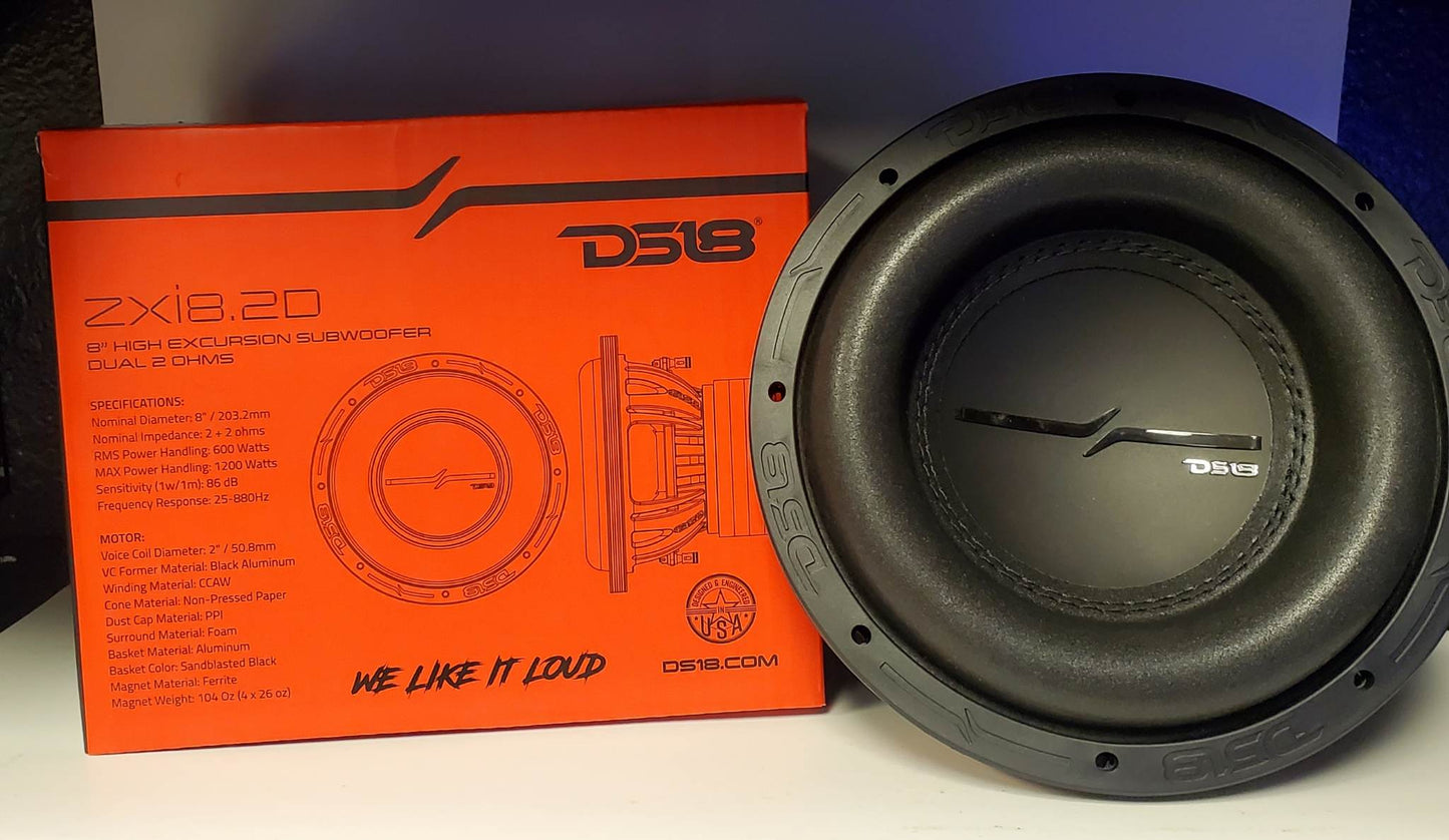 DS18 Car Audio 8“ High Excursion Subwoofer 1200 Watt Dual 2 Ohm VC ZXI8.2D